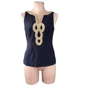Lilly Pulitzer navy top with gold embellishment in size 2. Completely lined